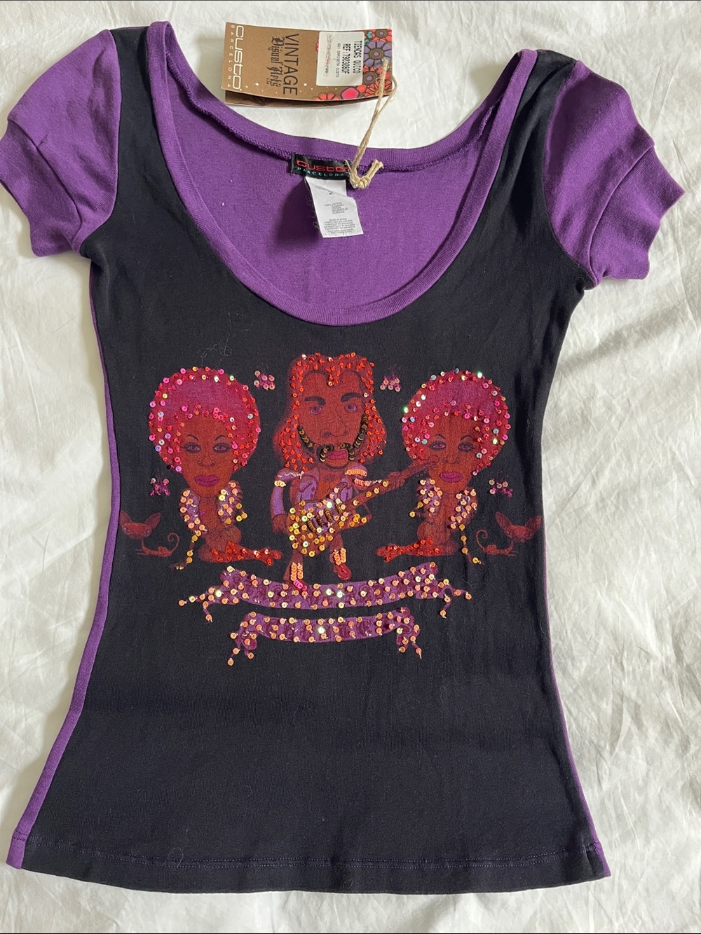 Custo Barcelona Prince sequined black purple graphic tshirt